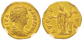 Antoninus Pius 138-161 pour Faustina, Augusta 138-141 Aureus, Rome, 150, AU 7.27 g. Avers : DIVA - FAVSTINA Buste drapé de Faustine mère à droite, ave...