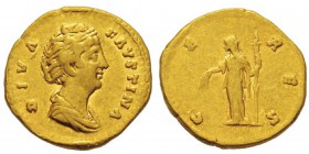 Antoninus Pius 138-161 pour Faustina, Augusta 138-141 Aureus, Rome, post 141, AU 7.19 g. Avers : DIVA - FAVSTINA Buste drapé de Faustine mère à droite...