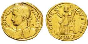Crispvs Caesar 317-326 Solidus, Nicomedie, 324, AU 4.35 g. Avers : FLIVL CRISPVS NOB CAES Buste lauré et cuirassé de Crispus à gauche, vu de dos. Reve...