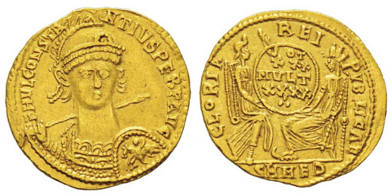 Costantius II 337-361 Solidus, Milan, 354-357, AU 3.69 g. Avers : FL IVL CONSTAN...