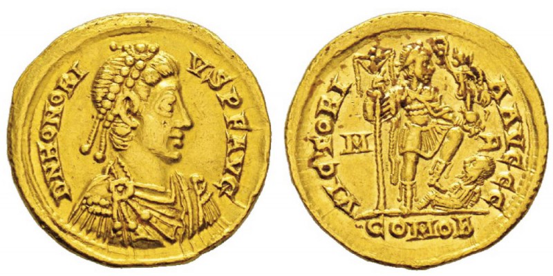 Honorius 393-423 Solidus, Milan, 402-403, AU 4.45 g. Avers : DN HONORI VS P F AV...