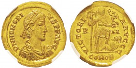 Honorius 393-423 Solidus, Rome, 404-408, AU 4.49 g. Avers : DN HONORI VS P F AVG Buste diadémé, drapé et cuirassé d’Honorius à droite. Revers : VICTOR...