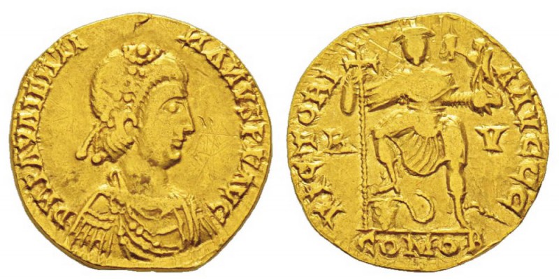 Valentinianus 425-455 Solidus, Ravenna, 430-445, AU 3.33 g. Avers : D N PLA VALE...