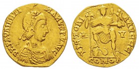 Valentinianus 425-455 Solidus, Ravenna, 430-445, AU 3.33 g. Avers : D N PLA VALENTI NIANVS P F AVG Buste de Valentinianus à droite. Revers : VICTORI ....