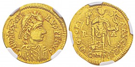 Monnayage au nom et au type de Libius Severus 461-465 Solidus, Toulouse, 461-465, AU 4.37 g. Avers : D N HBIVS SEVE RVS P P AVG Buste de Libius Severu...