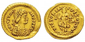 Athalaric 527-536 Tremissis au nom et au type de Justinien Ier (527-565), Rome, 527-536, AU 1.41 g. Avers : DN IVSTINVS P F AVG Buste diadémé, drapé e...
