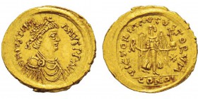 Vitigès 536-539 Tremissis au nom et au type de Justinien Ier (527-565), Ravenne, 536-539, AU 1.41 g. Avers : DN IVSTINVS P P AVG Buste diadémé, drapé ...