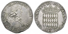 Monaco, Honoré II 1604-1662 Écu de 3 Livres ou 60 Sols, 1649, AG 27.12g. Avers : rose HONORATVS II D G PRINCEPS MONOECI Buste drapé et cuirassé à droi...