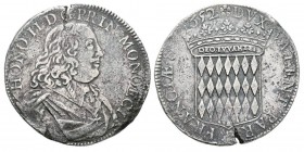 Monaco, Honoré II 1604-1662 Écu de 3 Livres ou 60 Sols, 1652, AG 26.06 g. Avers : HONO II D G PRIN MONOECI Buste drapé à droite et le cordon de l’ordr...