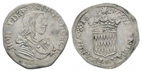 Monaco, Honoré II 1604-1662 1/12 écu ou 5 Sols ou luigino, 1659, AG 2.21 g. Avers : HON II D G PRIN MONOECI buste drapé et cuirassé à droite, portant ...