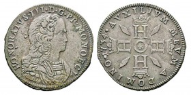 Monaco, Honoré III 1733-1795 Pezzetta, 1734, Billon 4.25 g. Avers : HONORATVS III D G PR MONOECI buste cuirassé à droite. Revers : AVXILIVM MEU. À DOM...