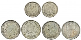Monaco, Louis II 1922-1949 5, 10, 20 Francs Essai, 1945, AG 14.67 g. 8.42 g. 12.17 g. Avers : LOUIS II PRINCE DE MONACO, tête à gauche, au-dessous sig...