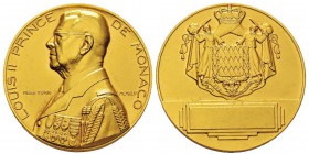 Monaco, Louis II 1922-1949 Médaille en or, Pierre Turin, MCMXLIV (1944), AU 77.6 g. 42mm. Avers : LOUIS II PRINCE DE MONACO, Buste à gauche, à gauche ...