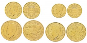 Monaco, Rainier 1949-2005 Piéforts de 100, 50, 20, 10 Francs, 1950, AU 51 g. 41 g. 29 g. 21 g. = tot AU 142 g. 920‰ Ref : G.MC 142, 141, 140, 139. Fr....