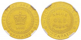 Australia, Victoria 1837-1901 Pound, Adelaide, 1852, AU 8.75 g. Ref : KM#2, Fr.3 Conservation : NGC XF45. Quantité : 20-50 ex. Rarissime