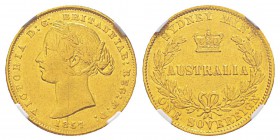 Australia, Victoria 1837-1901 Sovereign, Sydney, 1857, AU 7.98 g. Ref : KM#4, Fr.10, Marsh 262 (R) Conservation : NGC XF45