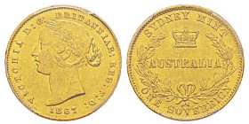 Australia, Victoria 1837-1901 Sovereign, Sydney, 1867 S, AU 7.98 g. Ref : KM#4, Fr.10 Conservation : PCGS MS61