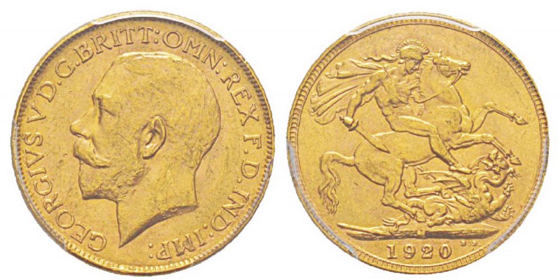 Australia, George V 1910-1936 Sovereign, Melbourne, 1920 M, AU 7.98 g. Ref : KM#...