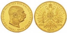 Austria, Franz Joseph 1848-1916 100 Corona, 1909, AU 33.87 g. Ref : Fr.507, KM#2819 Conservation : PCGS MS62