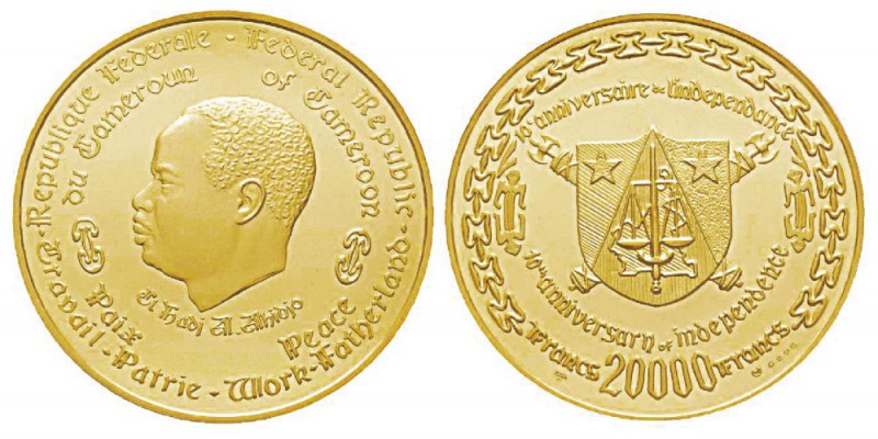 Cameroon 20000 Francs, 1970, AU 70 g. 900‰ Ref : KM#22, Fr.1 Conservation : NGC ...