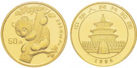China, 50 Yuan, 1996, AU 15.55 g. 999‰ Ref : KM#886, PAN-257A Conservation : PCGS MS69 Small Date