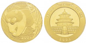 China, 200 Yuan, 2001, AU 15.55 g. 999‰ Ref : KM#1369, PAN-336A Conservation : PCGS MS69