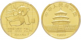 China, 25 Yuan, 1989, AU 7.77 g. 999‰ Ref : KM#224, PAN-97A Conservation : PCGS MS69 Small Date