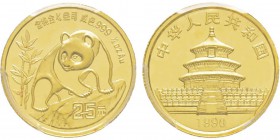 China, 25 Yuan, 1990, AU 7.77 g. 999‰ Ref : KM#270, PAN-120A Conservation : PCGS MS68 Large Date