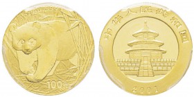 China, 100 Yuan, 2001, AU 7.77 g. 999‰ Ref : KM#1368, PAN-337A Conservation : PCGS MS68