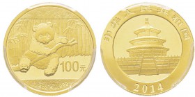 China, 100 Yuan, 2014, AU 7.77 g. 999‰ Conservation : PCGS MS66