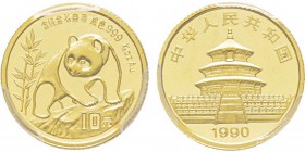 China, 10 Yuan, 1990, AU 3.11 g. 999‰ Ref : KM#269, PAN-121A Conservation : PCGS MS69 Large Date