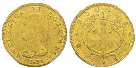 Colombia, Gran Colombia 1819-1831 8 Escudos, Bogota, 1831 RS, AU 27 g. Ref : KM#82.1, Fr.67 Conservation : PCGS Genuine. Superbe