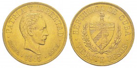 Cuba Première République 1902-1962 20 Pesos, 1915, AU 33.43 g. 900‰ Ref : KM#21 Fr.1 Conservation : PCGS MS62