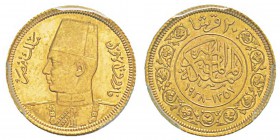 Egypt, Farouk AH 1355-1372 (1936-1952) 20 Piastres, 1357 (1938), AU 1.7 g. Ref : KM#370, Fr.38 Conservation : PCGS MS63