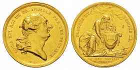 France, Jeton en or, dénonçant la mort du roi le 21 janvier 1793, Berlin, 1794, AU 12.14 g. 30 mm. Avers : LOUIS XVI ROI DE FR. IMMOLÉ PAR LES FACTIEU...