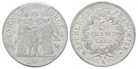 France, Premier Consul 1799-1804 5 Francs Union et Force, Paris, AN 11 A, AG 25 g. Ref : G.563a Conservation : PCGS AU53