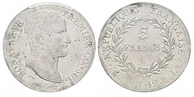 France, Premier Consul 1799-1804 5 Francs Premier Consul, Bayonne, AN 12 L, AG 25 g. Ref : G.577 Conservation : PCGS AU53