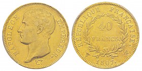 France, Premier Empire 1804-1814 40 Francs, Lille, 1807 W, AU 12.9 g. Ref : G.1082a, Fr.483 Conservation : PCGS AU50. Deuxième plus haut grade. Quanti...