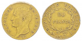 France, Premier Empire 1804-1814 20 Francs, Limoges, AN13 I, AU 6.45 g. Ref : G.1022, Fr. 488 Conservation : PCGS VF35. Quantité : - ex. Rarissime.