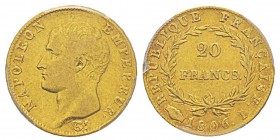 France, Premier Empire 1804-1814 20 Francs, Limoges, 1806 I, AU 6.45 g. Ref : G.1023, Fr. 488 Conservation : PCGS VF30. Quantité : 8143 ex. Rare.