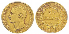 France, Premier Empire 1804-1814 20 Francs, Perpignan, 1806 Q, AU 6.45 g. Ref : G.1023, Fr. 489 Conservation : PCGS VF35 Quantité : 3973 ex. Rare.