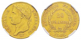 France, Premier Empire 1804-1814 20 Francs, Perpignan, 1808 Q, AU 6.45 g. Ref : G.1024, Fr. 502 Conservation : NGC Surface Hairlines AU details. Léger...