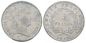 France, Premier Empire 1804-1814 5 Francs, Bayonne, 1810 L, L à droite, AG 25 g. Ref : G.584 (L à droite) Conservation : PCGS AU58