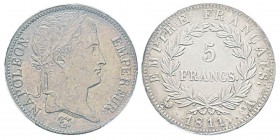France, Premier Empire 1804-1814 5 Francs, Paris, 1811 A, AG 25 g. Ref : G.584 Conservation : PCGS MS61