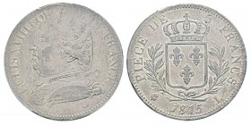 France, Première Restauration 1814-1815 5 Francs, Bayonne, 1815 L, AG 25 g. Ref : G.591 Conservation : PCGS AU53