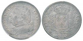 France, Première Restauration 1814-1815 5 Francs, Perpignan, 1815 Q, AG 25 g. Ref : G.591 Conservation : PCGS AU53