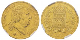 France, Louis XVIII 1815-1824 40 Francs, La Rochelle, 1822 H, AU 12.9 g. Ref : G.1092, Fr.537 Conservation : NGC AU55. Deuxième plus haut grade. Quant...