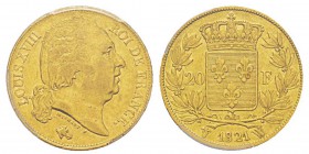 France, Louis XVIII 1815-1824 20 Francs, Lille, 1821 W, AU 6.45 g. Ref : G.1028, Fr.539 Conservation : PCGS XF45. Quantité : 8446 ex. Rare.