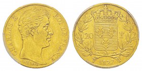 France, Charles X 1824-1830 20 Francs, Lille, 1827 W, AU 6.45 g. Ref : G.1029, Fr.550 Conservation : PCGS XF45 Quantité : 3431 ex. Très rare