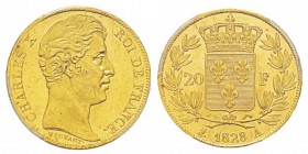 France, Charles X 1824-1830 20 Francs, Paris, 1828 A, AU 6.45 g. Ref : G.1029, Fr.549 Conservation : PCGS MS62. Magnifique exemplaire.